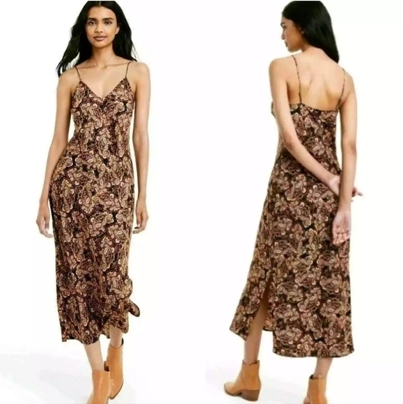 Nili Lotan‎ Target Brown Paisley Spaghetti Strap Slip Dress Size 1X - Picture 1 of 10